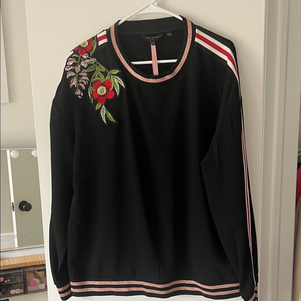 Ted Baker Black Sweater with Red Floral Embroidery